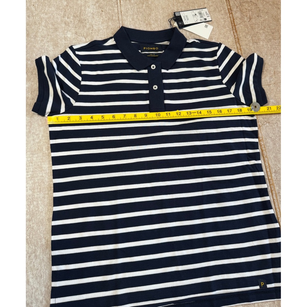 Piombo Navy White Striped Polo Shirt Women's Large Cotton Short Sleeve NWT Top - Picture 6 of 9